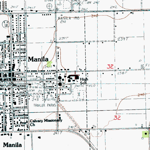 Topographic Map of Manila High School, AR