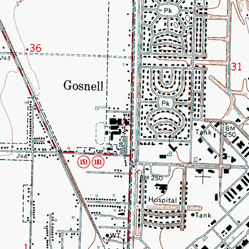 Topographic Map of Gosnell Baptist Church, AR
