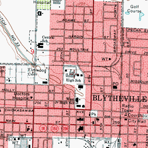 Topographic Map of Blytheville High School, AR