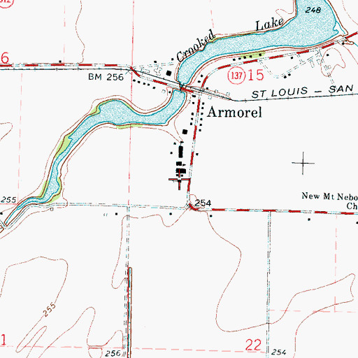 Topographic Map of Armorel Baptist Church, AR