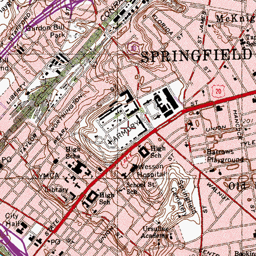 Topographic Map of Armory Square, MA