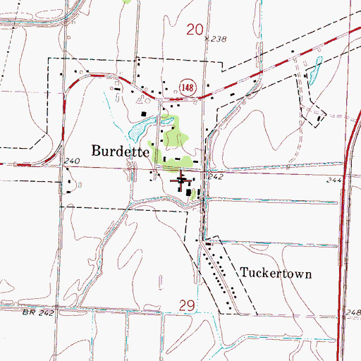Topographic Map of Burdette Elementary School, AR