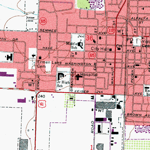 Topographic Map of South Mississippi County Regional Medical Center, AR