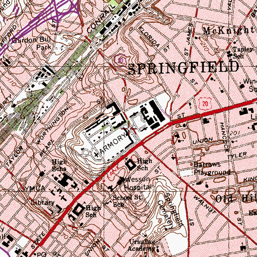 Topographic Map of WTCC-FM (Springfield), MA