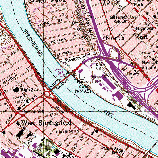 Topographic Map of WMAS-FM (Springfield), MA