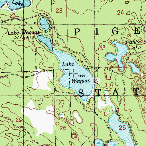 Topographic Map of Lake Wequos, MI