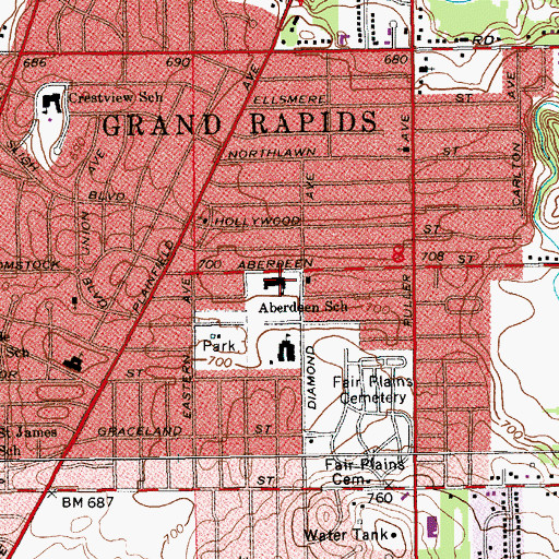 Topographic Map of Aberdeen Elementary School, MI