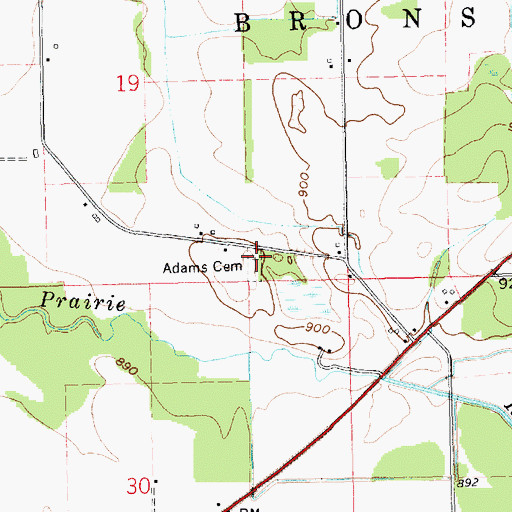 Topographic Map of Adams Cemetery, MI