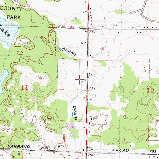 Topographic Map of Adams Drain, MI