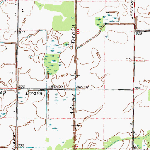 Topographic Map of Adams Drain, MI