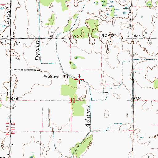 Topographic Map of Adams Drain, MI