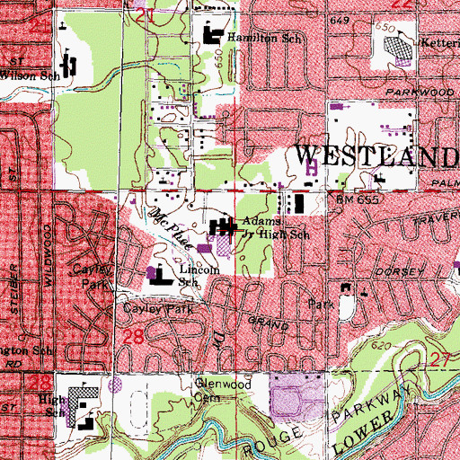 Topographic Map of Adams Junior High School, MI
