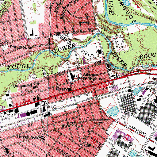 Topographic Map of Adams Junior High School, MI