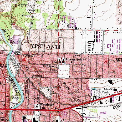 Topographic Map of Adams School, MI