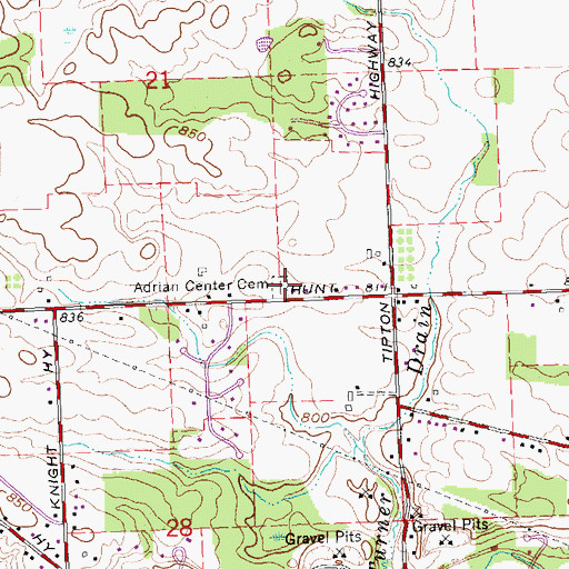 Topographic Map of Adrian Center Cemetery, MI
