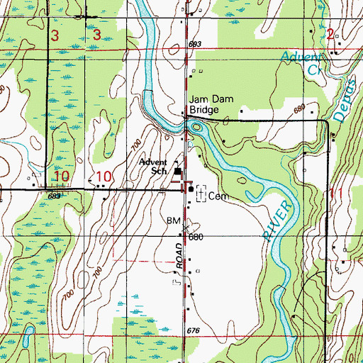 Topographic Map of Advent School, MI