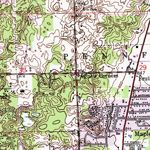 Topographic Map of Agnew Corners, MI