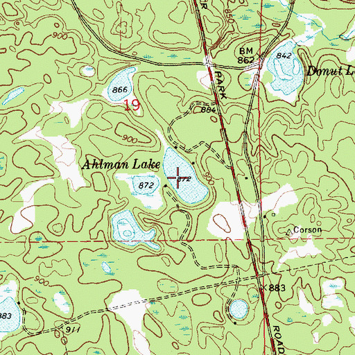 Topographic Map of Ahlman Lake, MI