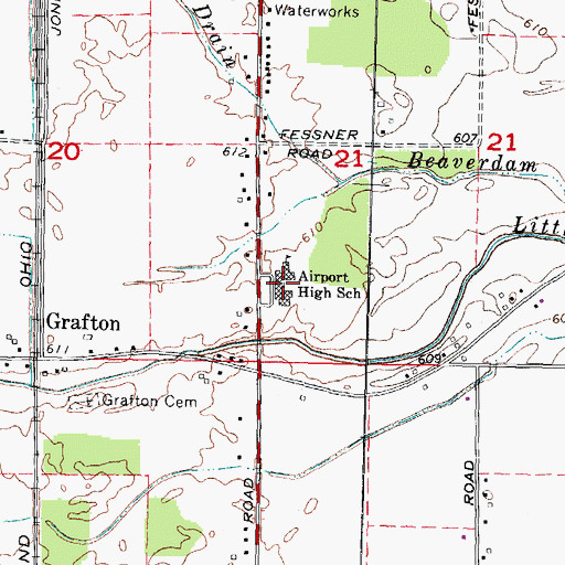 Topographic Map of Airport High School, MI