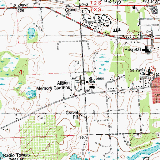 Topographic Map of Albion Memory Gardens, MI