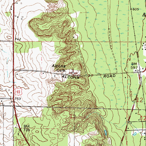 Topographic Map of Alcona Cemetery, MI