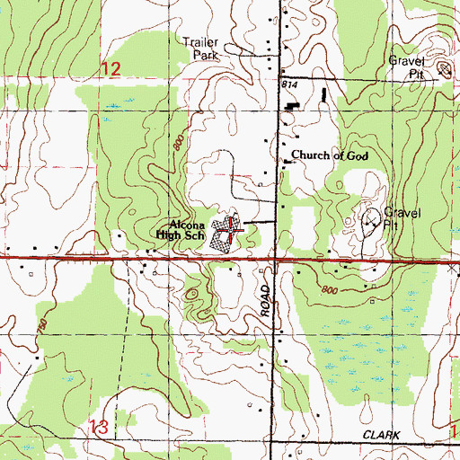 Topographic Map of Alcona High School, MI