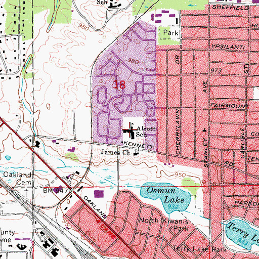 Topographic Map of Alcott School, MI