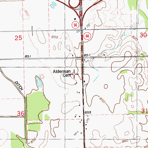 Topographic Map of Alderman Cemetery, MI