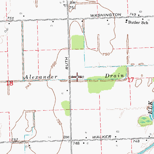 Topographic Map of Alexander Drain, MI