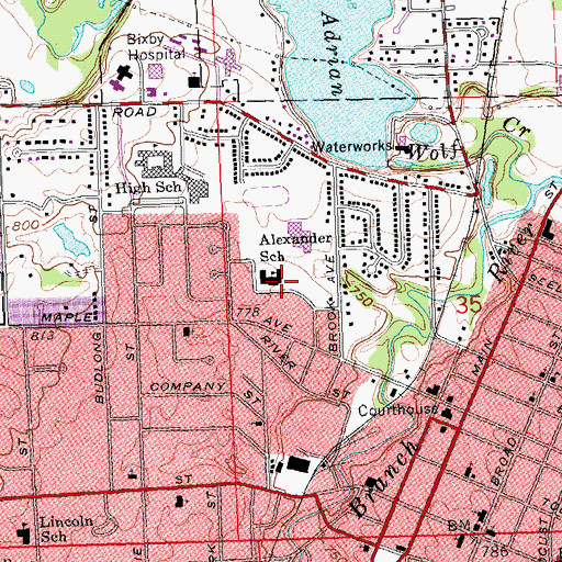 Topographic Map of Alexander School, MI