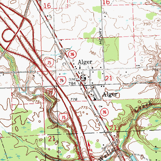 Topographic Map of Alger, MI
