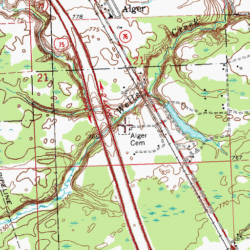 Topographic Map of Alger Cemetery, MI