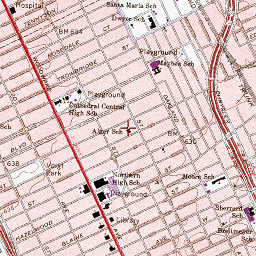 Topographic Map of Alger School, MI