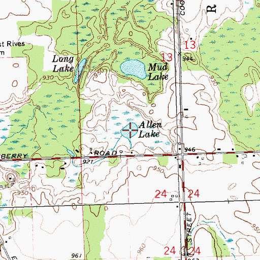 Topographic Map of Allen Lake, MI