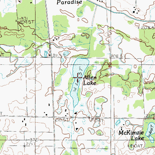 Topographic Map of Allen Lake, MI