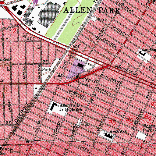 Topographic Map of Allen Park, MI