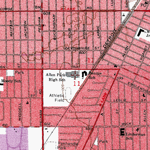 Topographic Map of Allen Park High School, MI