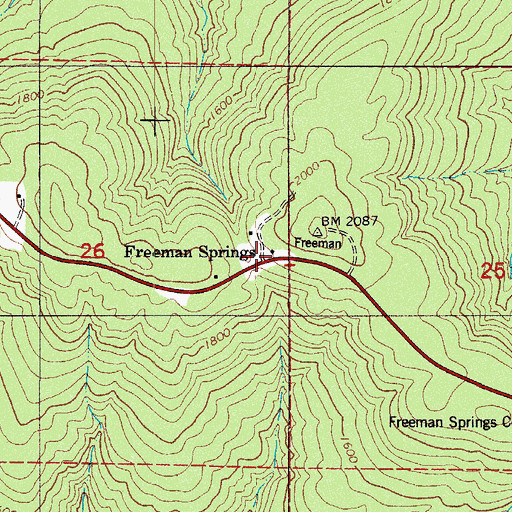 Topographic Map of Freeman Springs, AR