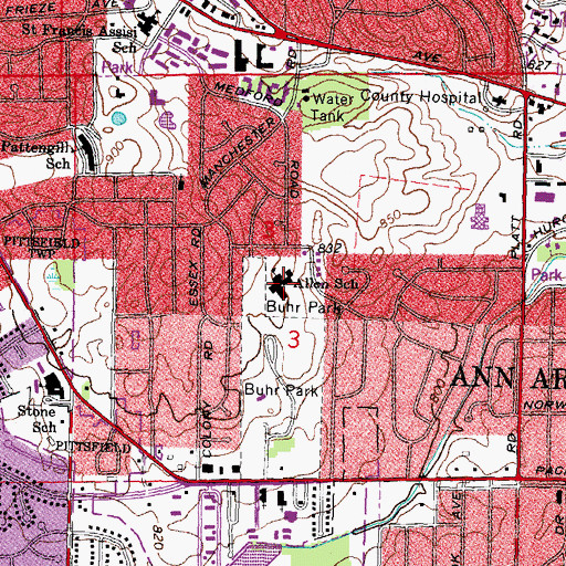 Topographic Map of Allen School, MI