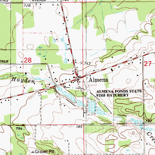 Topographic Map of Almena, MI