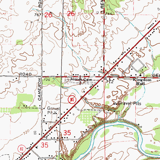 Topographic Map of Almer Cemetery, MI