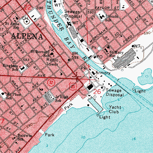 Topographic Map of Alpena, MI