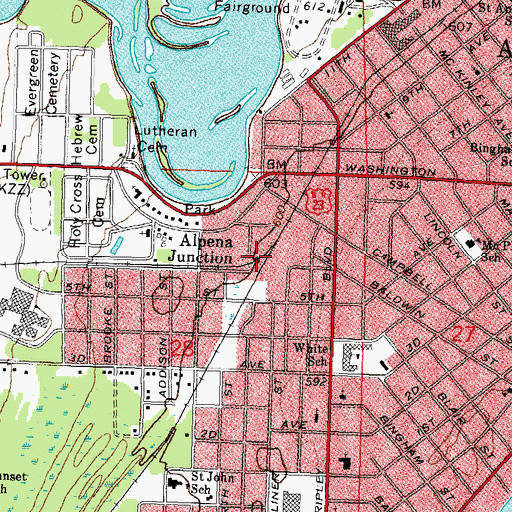 Topographic Map of Alpena Junction, MI