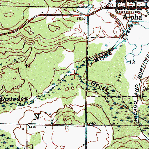 Topographic Map of Alpha Creek, MI