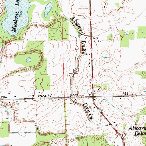 Topographic Map of Alward Lake Drain, MI