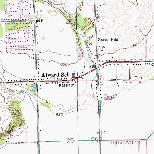 Topographic Map of Alward School, MI