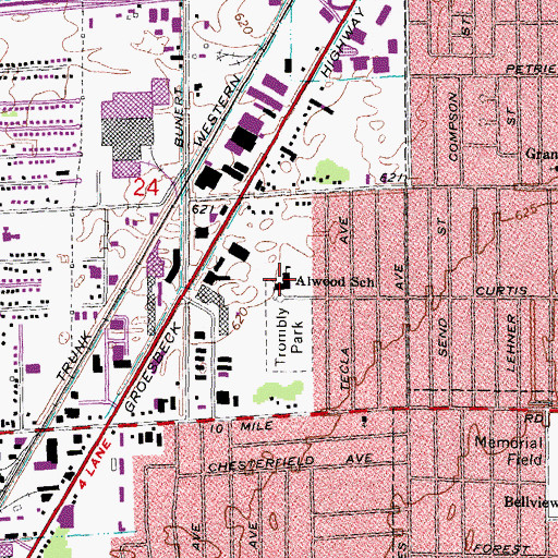 Topographic Map of Alwood School, MI