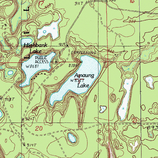 Topographic Map of Amaung Lake, MI