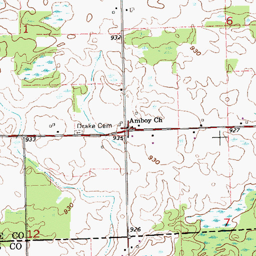 Topographic Map of Amboy Church, MI