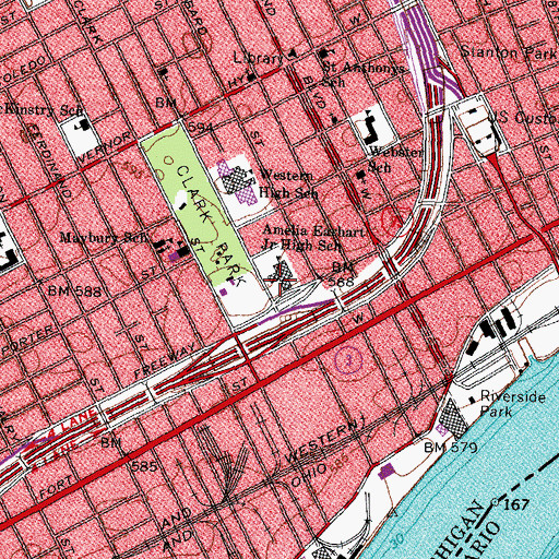Topographic Map of Amelia Earhart Junior High School, MI